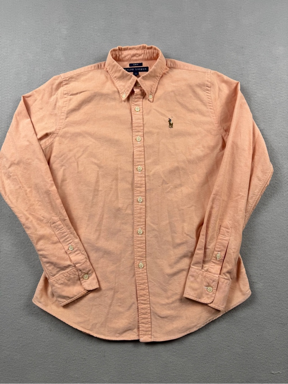 Ralph Lauren Womens Slim Fit Oxford Button Down Shirt Peach Pink Size 6 Preppy